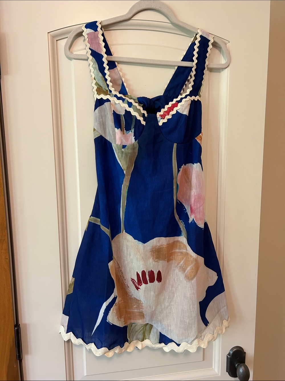Luxxel Blue Floral Sundress with Cream Trim